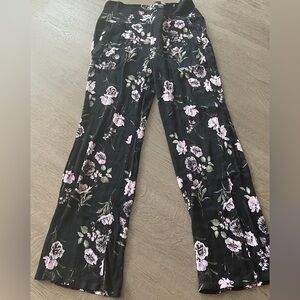 Three Dots Floral Black and Pink Wide-Leg Pants size S